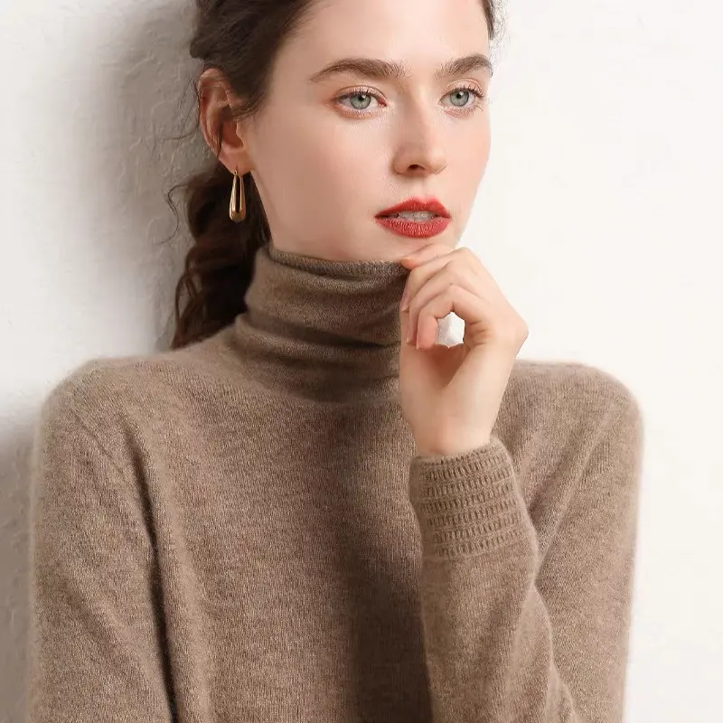 Customize warm Winter Women wool sweater cashmere knitwear plain knit jumpers turtleneck cashmere sweater