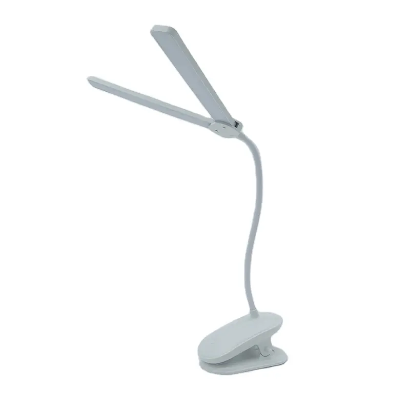 Lâmpada de mesa LED de pontas duplas com clipe de fácil fixação, lâmpada de mesa para estudo e leitura noturna