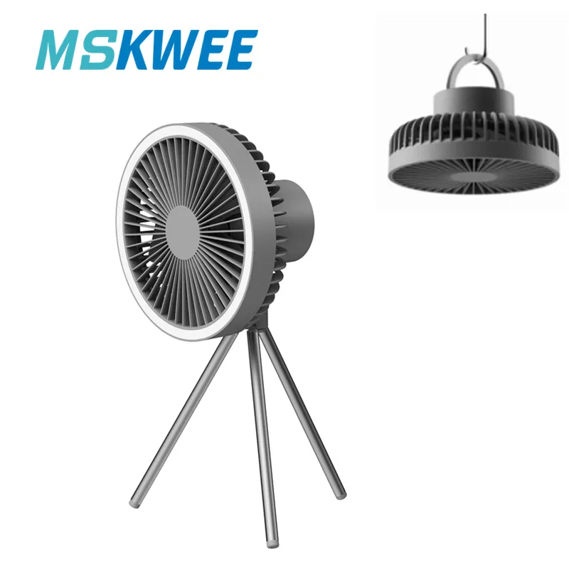 Mskwee Led Light treppiede Stand ventilatore da tavolo ventilatore da campeggio portatile ricaricabile multifunzionale Mini ventilatore da soffitto da campeggio all'aperto