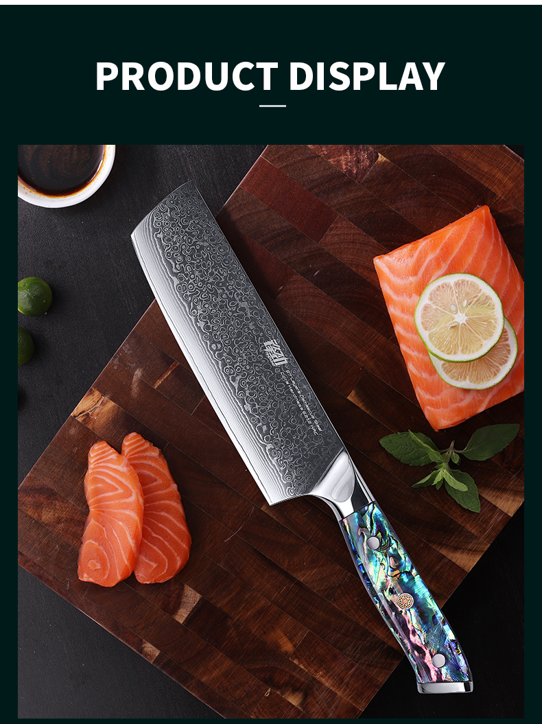 FINDKING Gorgeous Series 67 Layers Damascus Steel Chef Kitchen Knives Abalone Resin Handle 7 Inch Cleaver Nakiri Knife