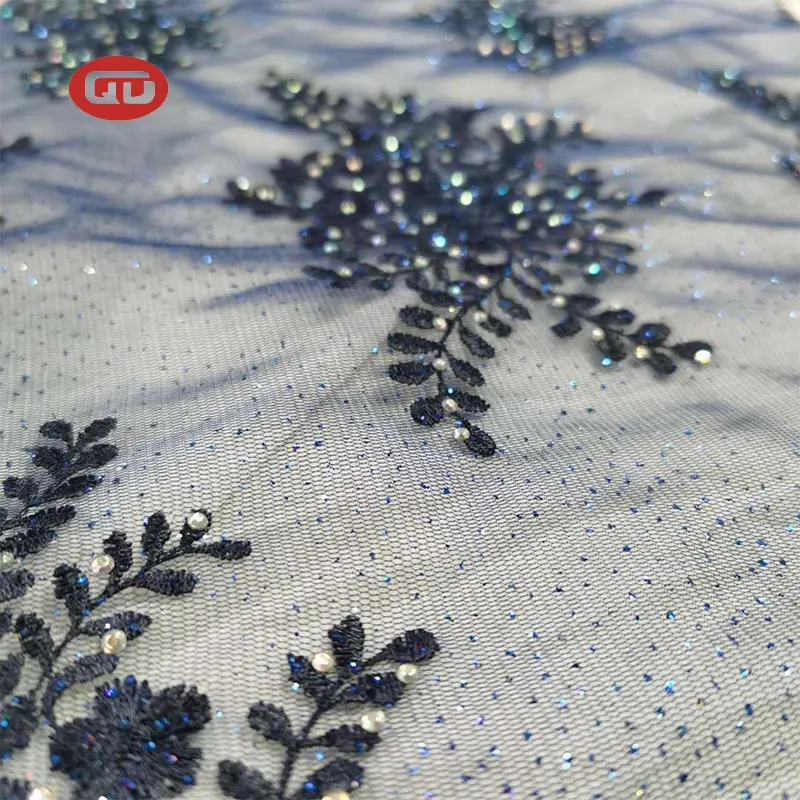 Robe en dentelle bleu royal pour femmes, broderie de tissu, bon marché, paillettes, bleu royal