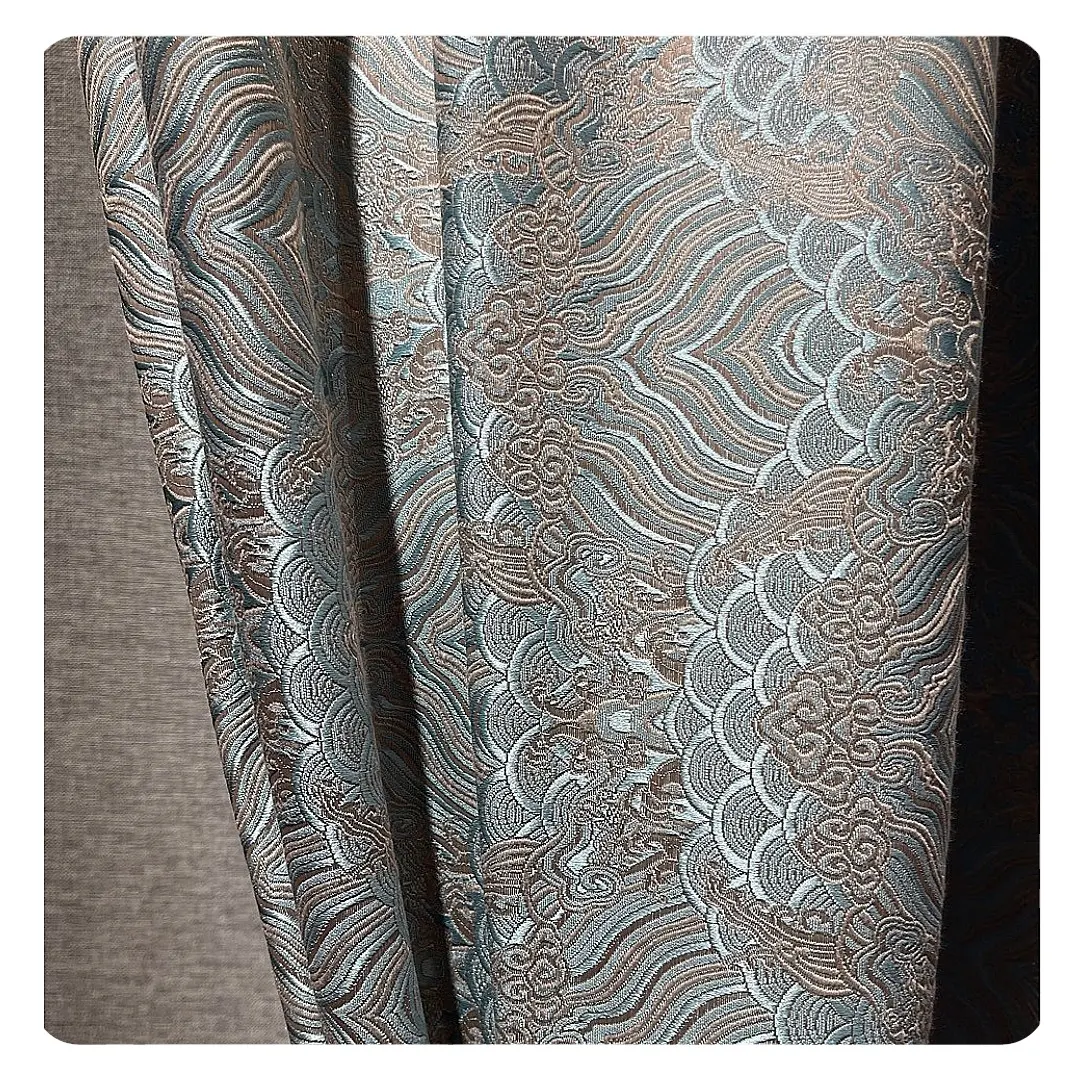 Kain Tirai Jacquard Blackout Desain 3D Tekstur Gelombang Bergaris Mewah untuk Ruang Tamu Kamar Tidur Tirai Bordir