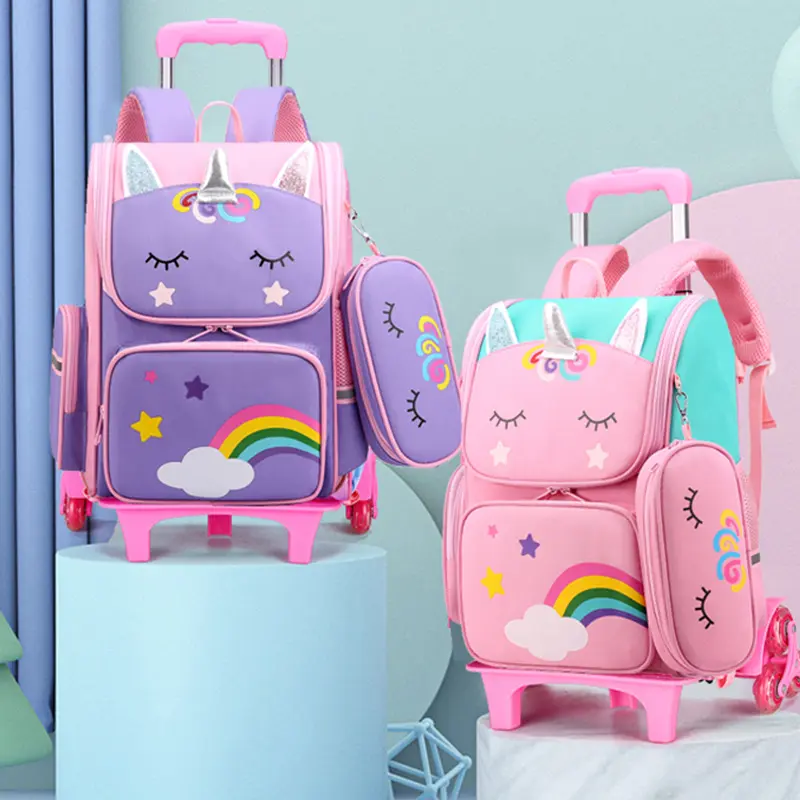 Rolling Backpack Girls Boys bags Lightweight Breathable Roller Cute children Backpack with Wheels for School Travel