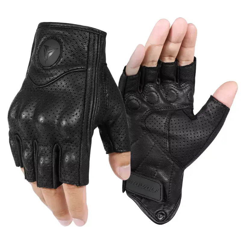 China Factory Hochwertige Kurzfinger-Gel polsterung Verschleiß festigkeit Leder Stoß dämpfung Atmungsaktive Motorrad-Sport handschuhe