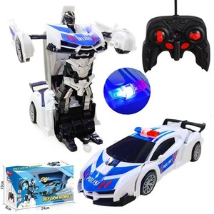 充電式リモートコントロールレーシングスポーツカーワンクリックトランスフォーメーションRCモデル男の子向け警察玩具子供向けギフト - Product Image 1