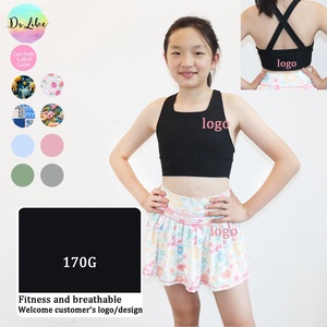 Trẻ Em Tùy Chỉnh Thể Thao Cô Gái Quần Áo Tập Thể Dục Quần Áo Yoga Phòng Tập Thể Dục Bộ Quần Áo Thể Thao Crop Top Với Skort Bộ - Product Image 1