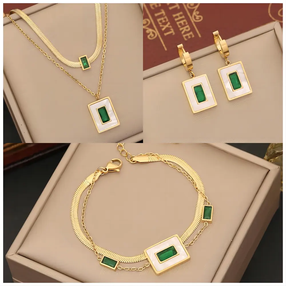 Kalung Mode baja tahan karat berlapis emas 18k gratis noda produk baru anting gelang cangkang zirkon Set perhiasan wanita