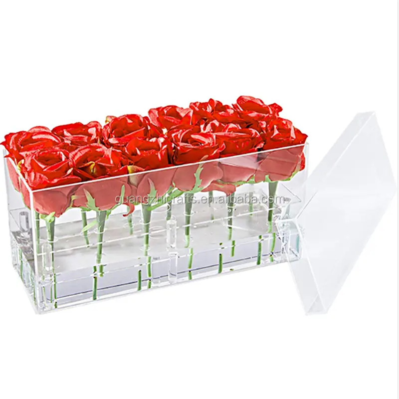 Caixa de acrílico transparente alto para flores, caixa de acrílico retangular transparente, caixa de rosa acrílica