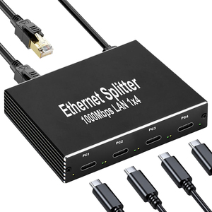 イーサネットスプリッター1 ~ 4高速LANスプリッター1000MbpsギガビットRJ45イーサネットスイッチUSB C電源ケーブル付き新技術 - Product Image 1