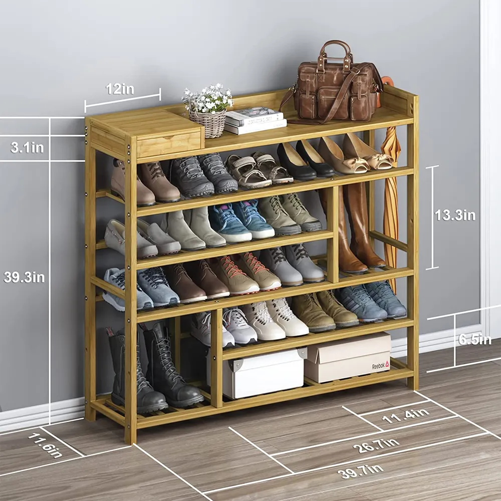 6 story bamboo shoe rack for home storage can be adjusted large capacity to save space shoe rack
