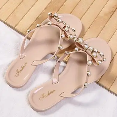 2021 Wholesale Pearl Design Outdoor Flat Pantuflas Mujer Beach Sandals For Women