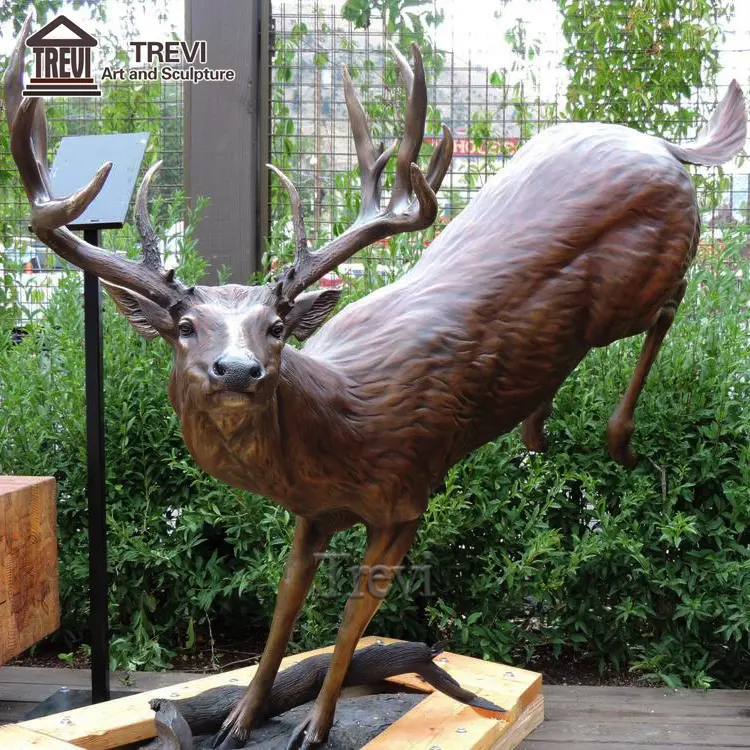 Modern Bronze Jungle Animal Art Sculpture Ornament Metal Whitetail Deer Statue