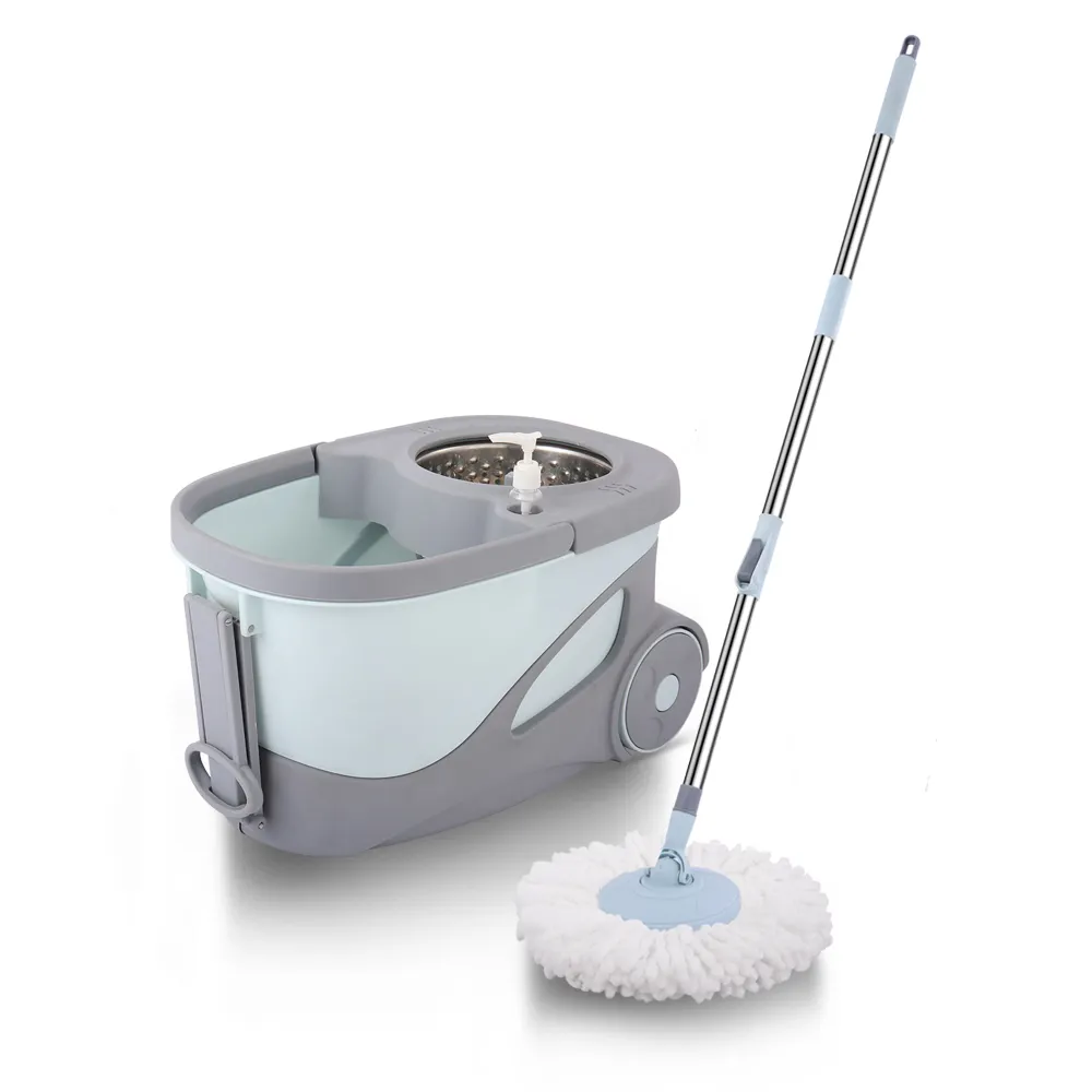 360 Magic Spin Mop Single Bucket with Microfiber heads Magic Wiper Broom Wipe Squeeze Silicone Mop