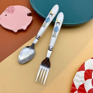 Set di posate per piante personalizzabili in acciaio inossidabile con coltello cucchiai grandi forchetta bacchette con manico in plastica set di posate