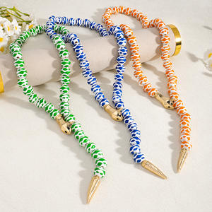 Kalung Kancing Ular Bambu Berhias Manik-Manik Paduan Logam Buatan Tangan Baru, Kalung Liontin Multi Gaya Berlapis Emas, Perhiasan Wanita - Product Image 2