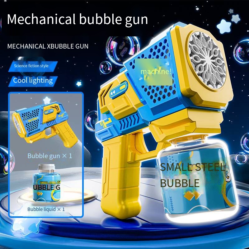 Pistolet à bulles mécanique de couleur unie-jaune et bleu
