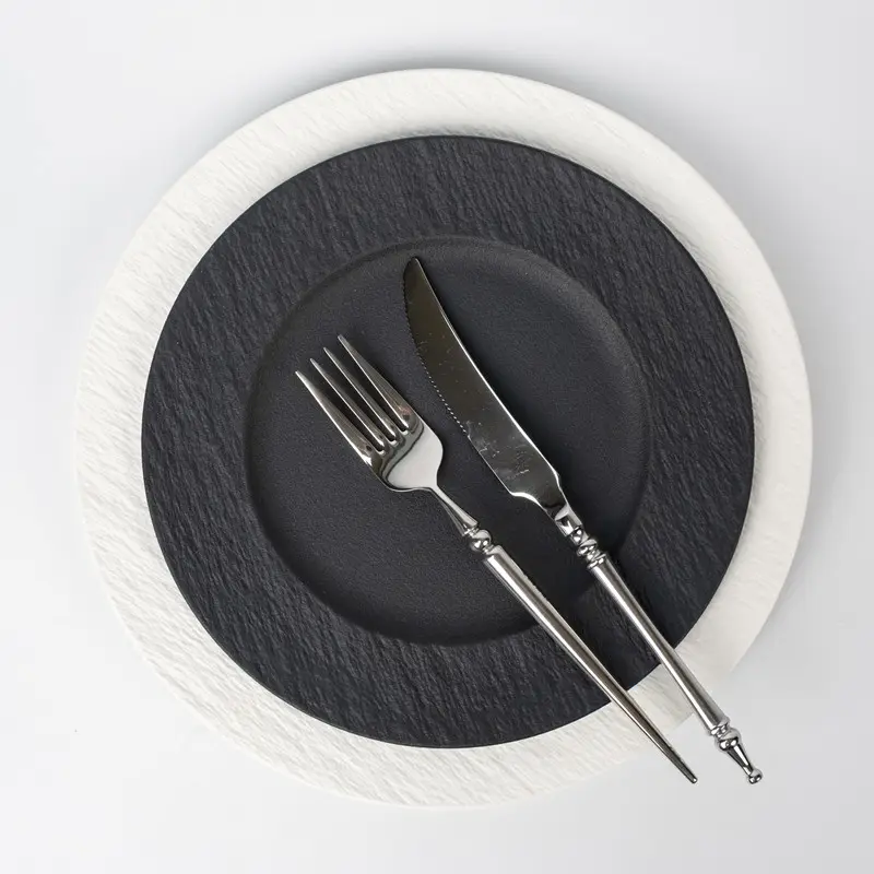 Factory new trend tableware dinner plate round matt black porcelain pasta steak plates for hotel restaurant