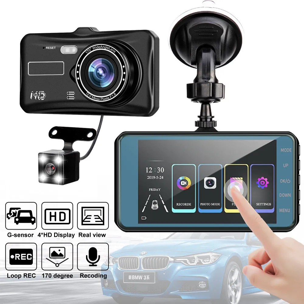 Hot selling Car Dual Dash Cam 4 inch LCD FHD 1080p Dual Lens Front and Rear DVR Video Recorder Car Camera Black Box