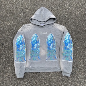 Auf Lager Großhandel 400 Gsm Heavyweight Streetwear Französisch Terry Cotton Sun Faded Sun lashed Strass Overs ize Boxy Fit Hoodie Herren - Product Image 6