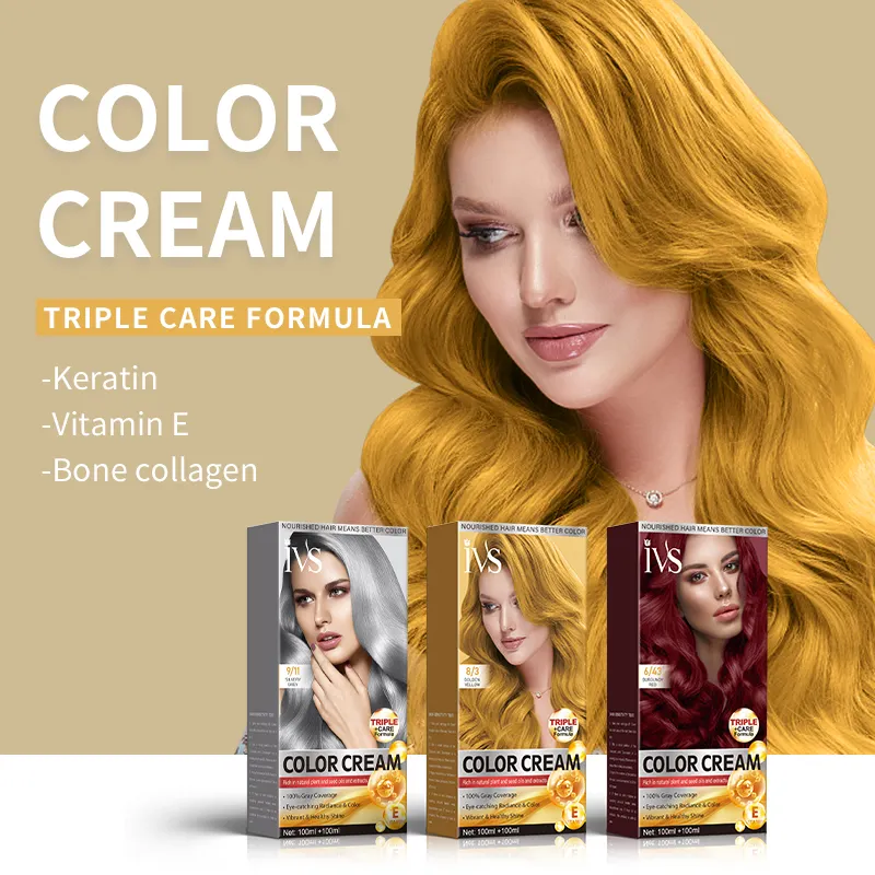 IVS Crème de coloration permanente pour cheveux 12 couleurs disponibles auprès du fournisseur chinois Tintes Para El Cabello Bonne qualité