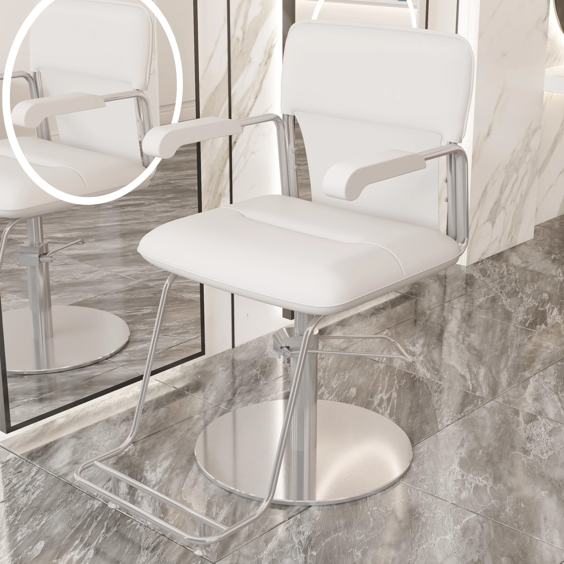 Stainless steel round plate-milky white western leather-easy cle
