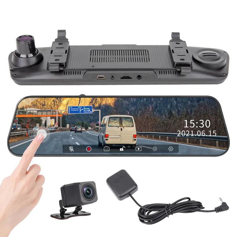 LUVIEW | 9,66 polegadas IPS Streaming Espelho Monitor GPS Carro DVR Dash Cam Câmera Dupla Câmera Reversa Para Carros Com Display