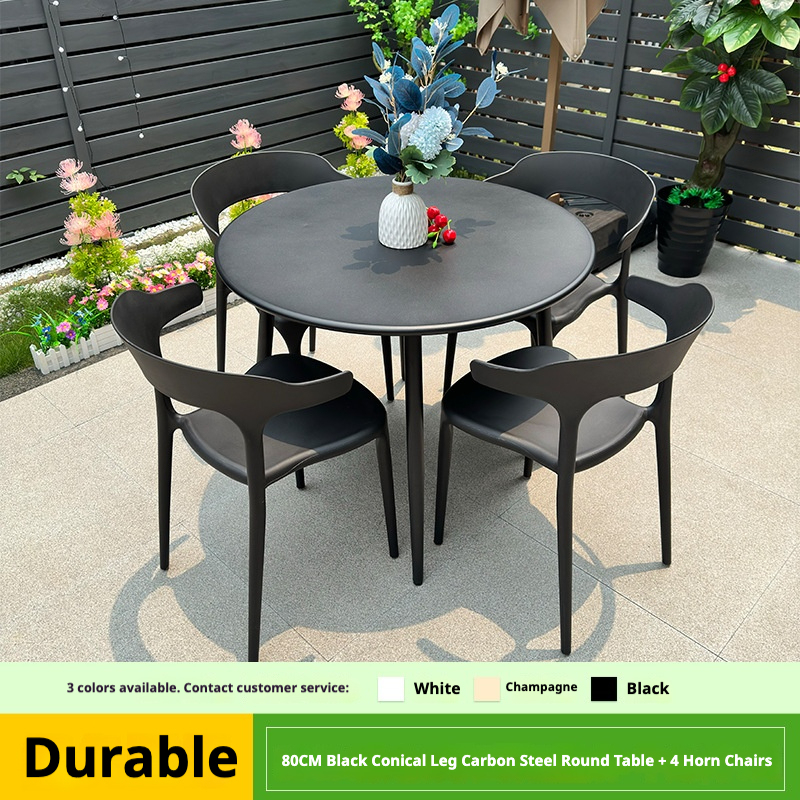 80cm black cone foot steel round table with 4 horn chairs
