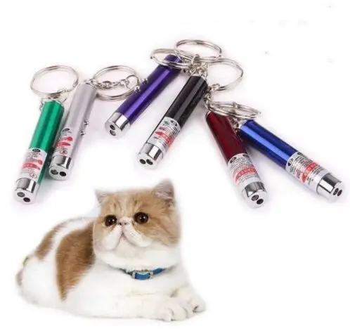 Mainan Interaktif Kucing Penunjuk Laser LED 2 In 1 USB Lampu Merah Mainan Mengejar Tikus Kucing Mainan Kucing Listrik Lucu dengan Gantungan Kunci Logam