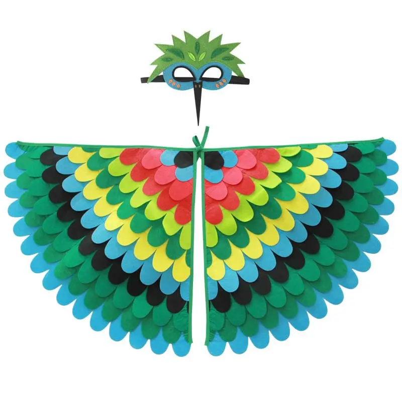 Disfraz de alas de pájaro para niños de 3 a 8 años, máscara de búho y pavo real, máscara de búho, máscara de Ojos de fieltro para niños y niñas y alas