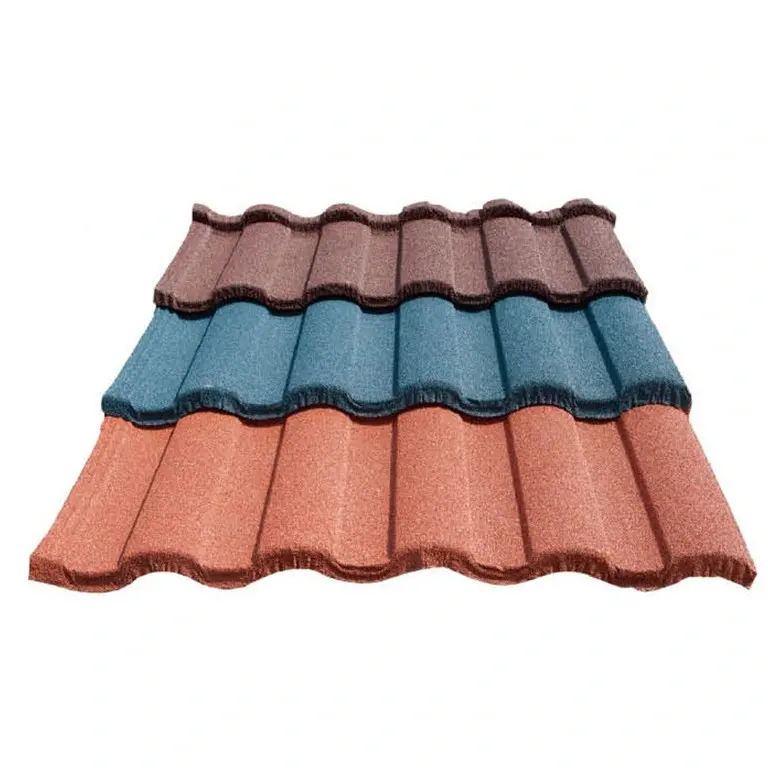 Tuiles de toiture Tuiles métalliques revêtues de pierre de couleur Tuile métallique revêtue de pierre arc-en-ciel