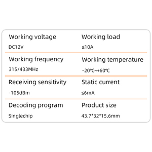 315/433 MHZ DC12V tensione unico canale Wireless Controller trasmettitore e ricevitore - Product Image 6
