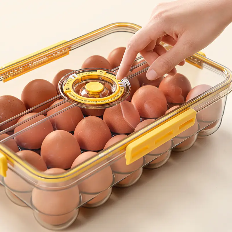 Caja de almacenamiento de huevos para nevera, contenedor de plástico transparente de 24 rejillas para mascotas, organizador de nevera de cocina, novedad de 2022
