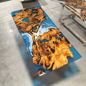 Hiện đại sang trọng gợn thiết kế óc chó và nhựa Epoxy sáu chỗ ngồi hình chữ nhật bàn ăn - Product Image 2