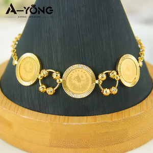 Set di gioielli in oro 21k di lusso in stile arabico classico Set di collana da donna moneta turca di alta qualità per la festa di nozze - Product Image 5