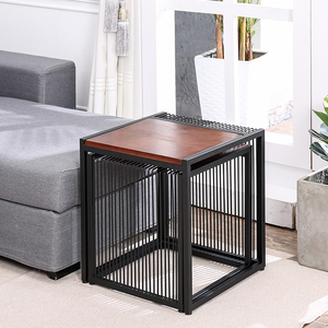 Mesita de noche Industrial para el hogar y la Oficina, juego lateral de apilamiento de café, anidadas, 2 mandos, para sala de estar - Product Image 3
