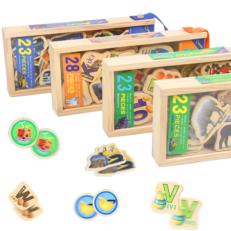 Animali all'ingrosso magneti in legno mobili giocattoli bambini cartone animato frigorifero adesivi giocattoli in legno bambini giocattoli puzzle in legno