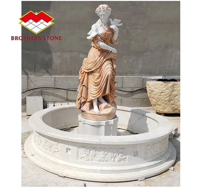 Mehrfarbige römische Marmor figur Dame Wasser brunnen Garten dekoration Figur Brunnen
