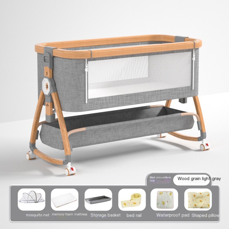 Wood grain-grey-Luxury- Diaper pad + shaping pillow + bed frame