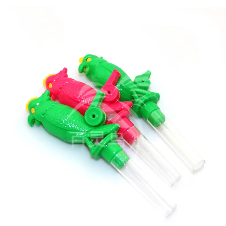 Promotional Funny Colorful Parrot Shape Whistle Candy Tube Toys