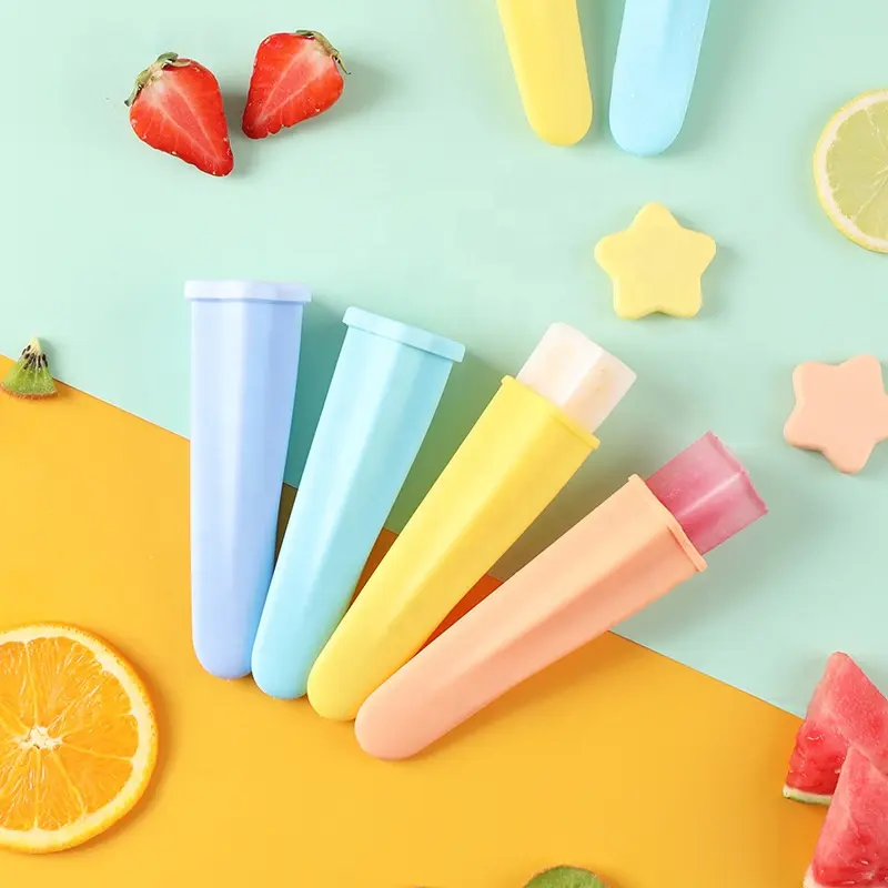 Neue mehrfarbige wieder verwendbare Silikoneis-Calippo-Röhren formen 4PCS Eisform Sommer-Eis am Stiel-Formen für Kinder DIY mit Deckel