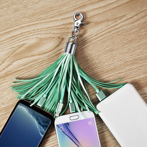 Hot Selling <strong>2</strong> <strong>in</strong> <strong>1</strong> &amp; 3 <strong>in</strong> <strong>1</strong> PU Leather Tassel Keychain with USB Charger Cable Nylon Jacket for IOS Devices and Computers - Product Image 5