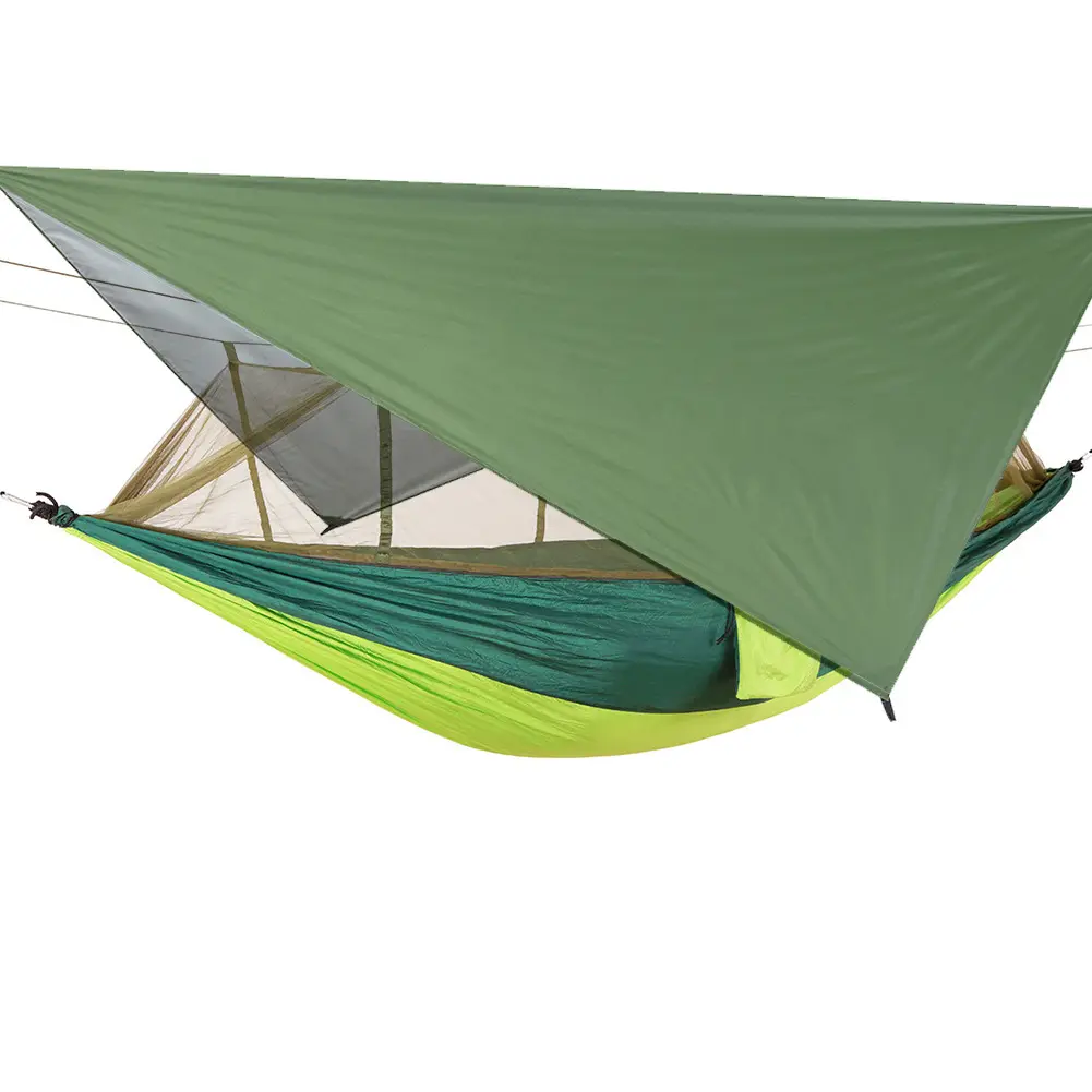 Portable Single Double Nylon High Strength Parachute Camping Hammock with Rain Fly Tarp Mosquito Net Tent Tree Straps