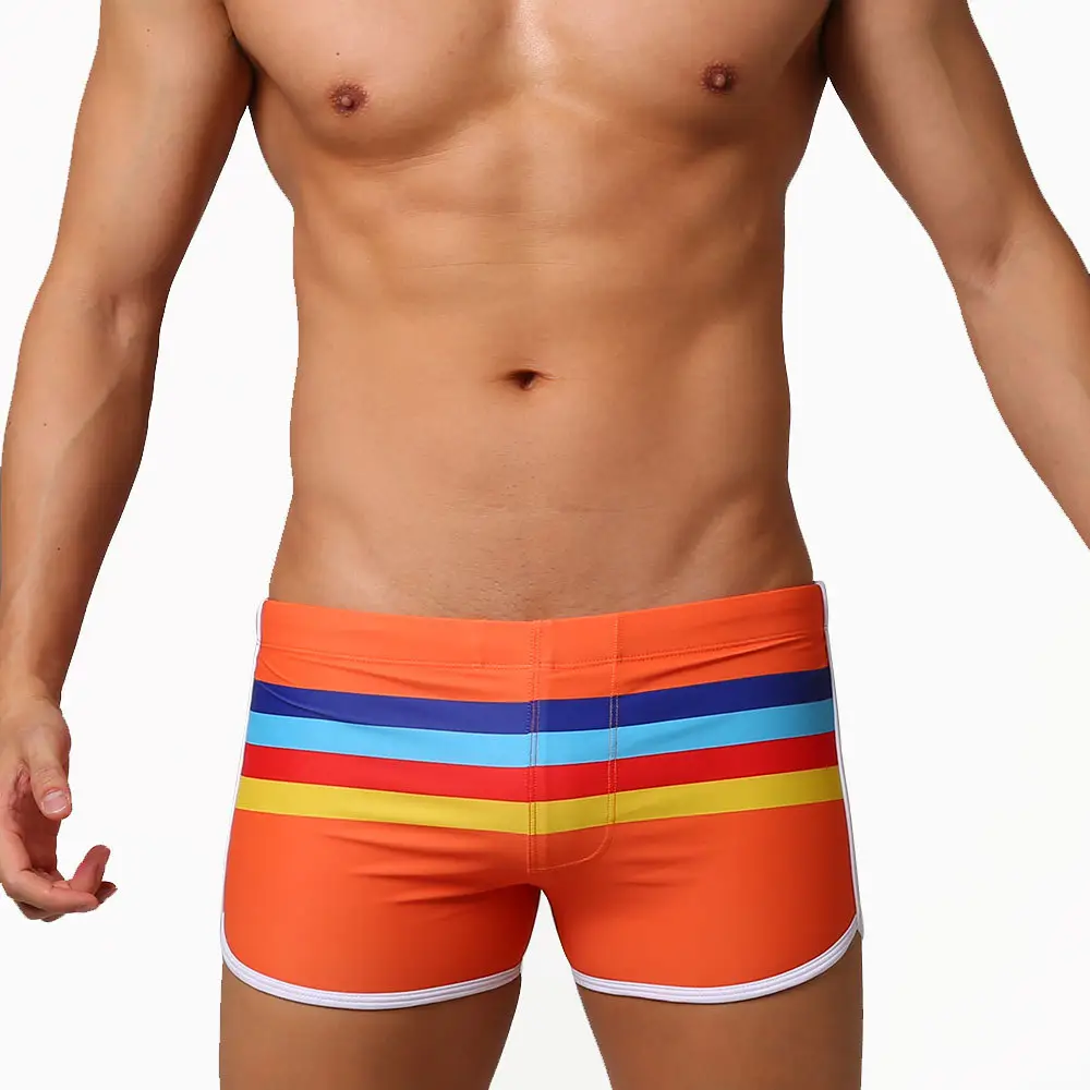 Herren Square Leg Swim Briefs Streifen bedruckter Badeanzug Athletic Swimwear Badeanzug Badehose