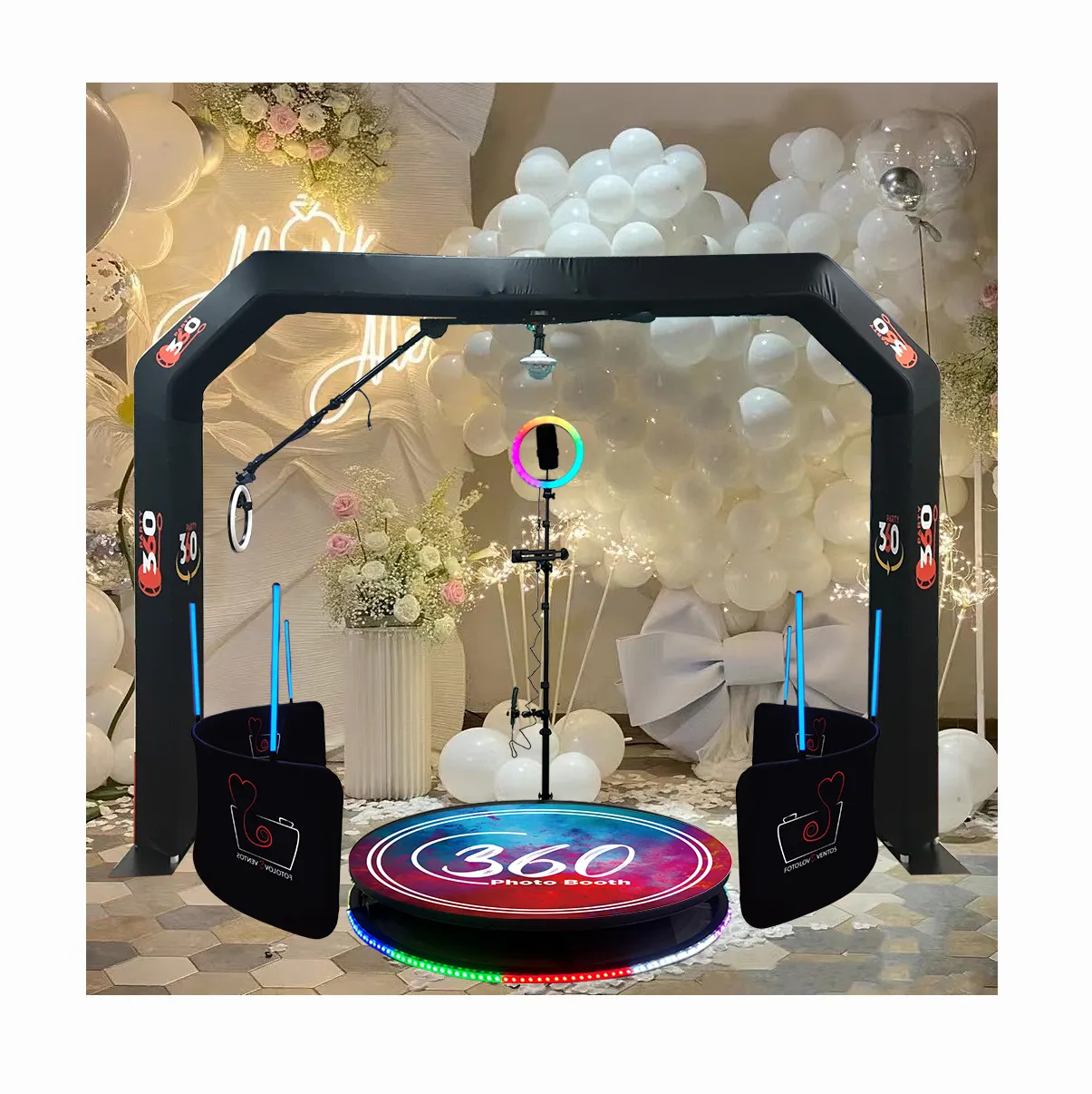 2024 más nuevo Overhead 360 Photo Booth recinto US Warehouse Party Supplies automático Top Spinner Photo Booth Sky 360 Video Booth
