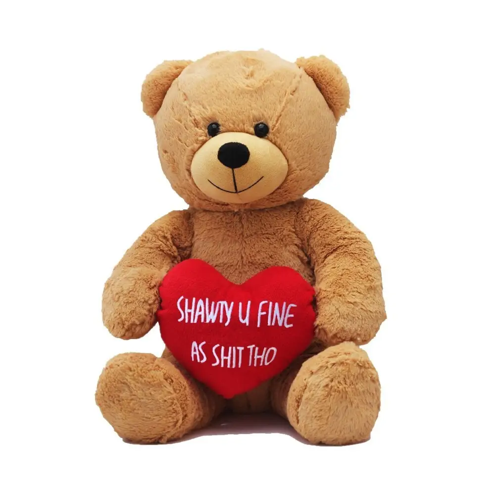 Ours en peluche adorable pour la saint-valentin, jouet avec cœur rouge, LOGO imprimé personnalisé, peluche douce, brun, I love you