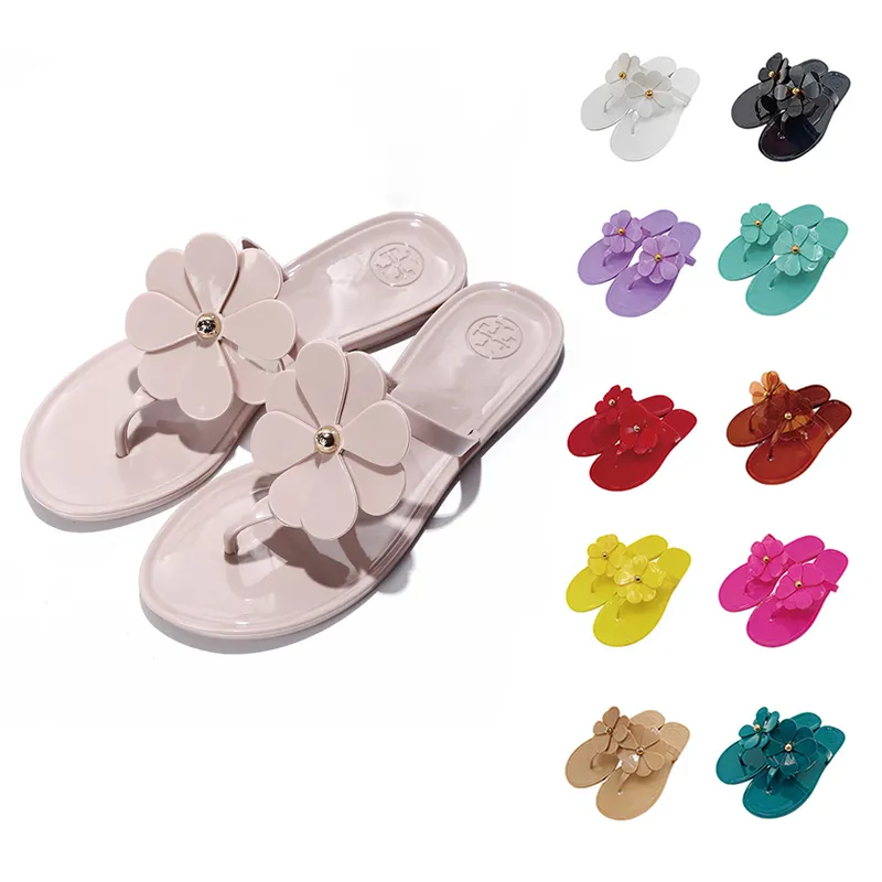 Nova Promoção Elegante Meninas Flor Senhoras PVC Sandálias de Praia Sapatos Cristal Geléia Plana Chinelo Flip-Flops Chinelos das Mulheres