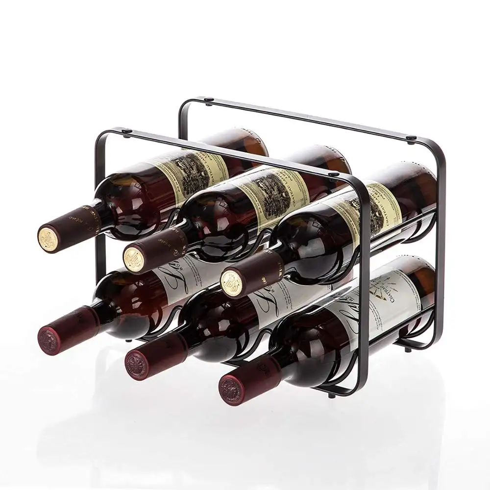 Free Standing 2-Tiers 6 Bottiglie di Vino del Metallo Cremagliera per La Decorazione Domestica