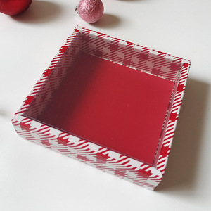 Kırmızı kare pişirme çörek kutusu Macaron çikolata ambalaj hediye kutusu noel çerez kutuları ile PET pencere - Product Image 3