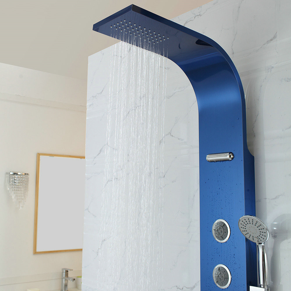 Modern Style Bathroom Hardware Wall Mounted Blue Brushed Stainless Steel Shower Panel