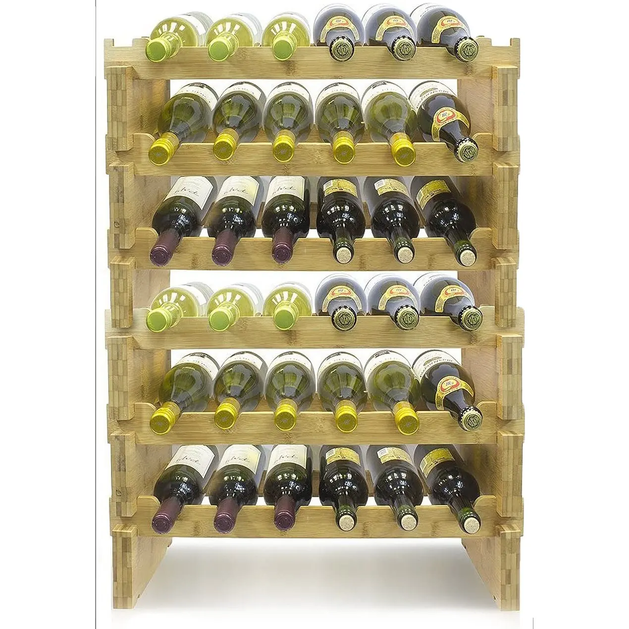 36 bottles stackable wine rack 6 layers independent organizer support table wine cabinet solid wood